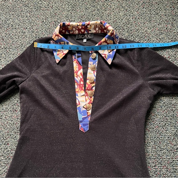 Modest Black Glitter & Vintage Floral Antique Gold Button Fit & Flare Dress Sz S - Picture 8 of 16